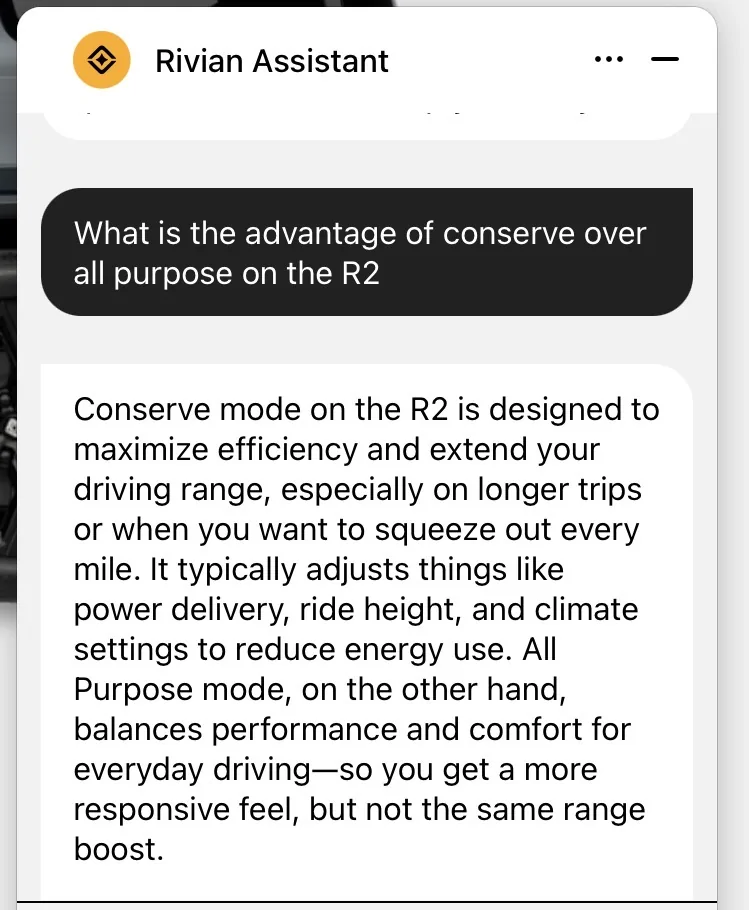 Rivian R1T R1S R2 Conserve Mode IMG_4729