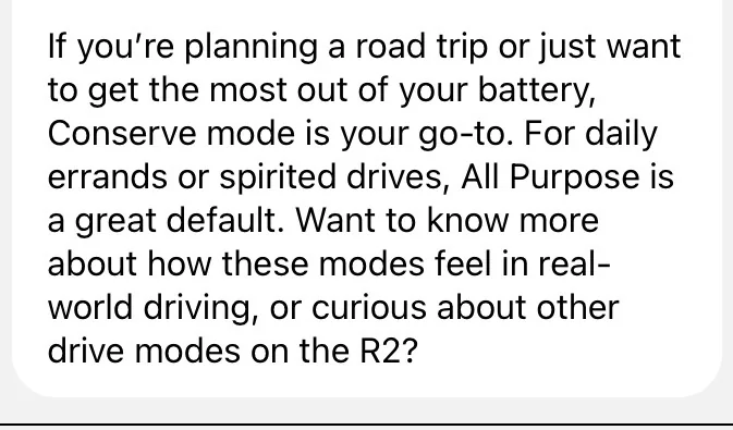 Rivian R1T R1S R2 Conserve Mode IMG_4730