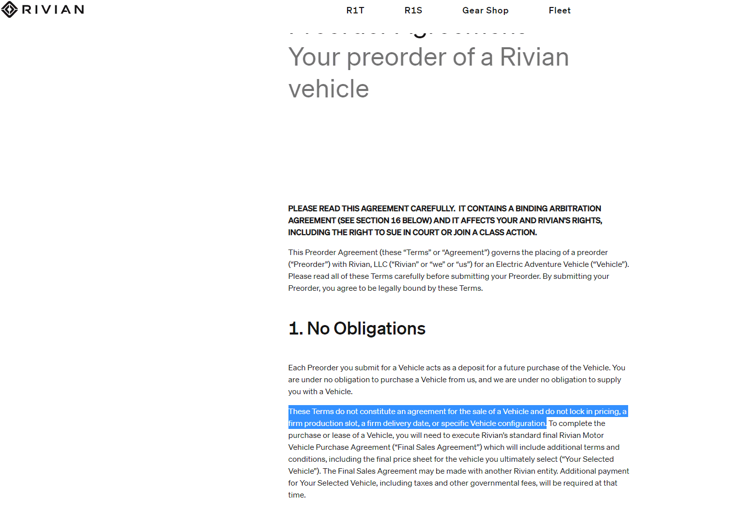Rivian R1T R1S Customer Service letter on price rollbacks 1647235461512