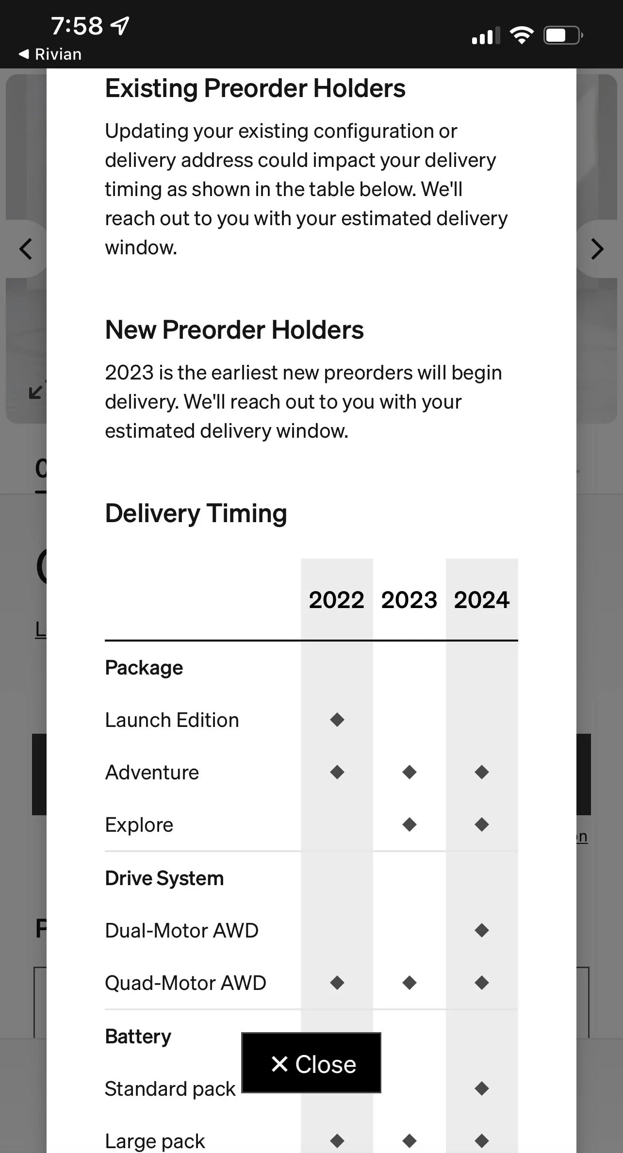 Rivian R1T R1S App now shows approximate delivery timeline F480D7E3-2749-41B7-A637-551287EAA096