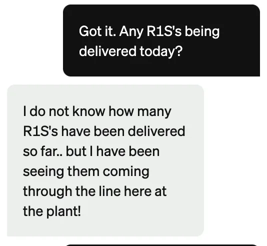 Rivian R1T R1S R1S's are being delivered (according to Rivian customer support) 1647886591992