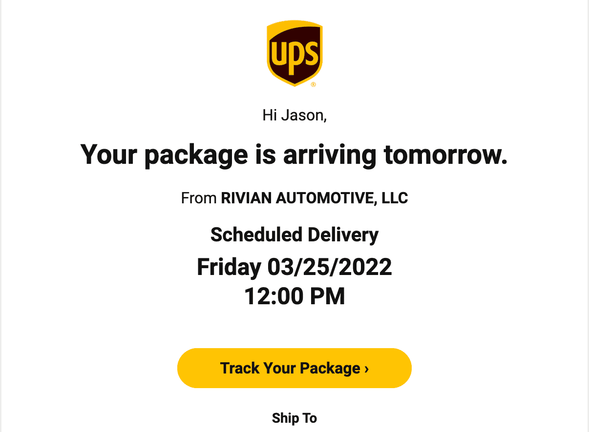Rivian R1T R1S Rivian Delivery arriving tomorrow Screen Shot 2022-03-24 at 11.22.15 AM