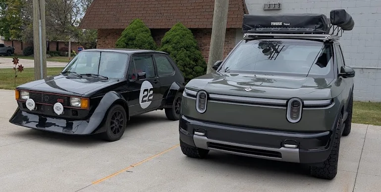 Rivian R1T R1S R2 vs 1980s Golf MK1 size comparison 1785260446485-h7