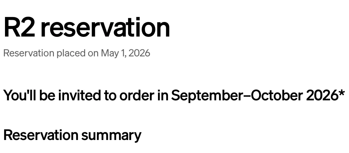 Rivian R1T R1S Update on R2 order invitation timing now in account 1785880470187-0o