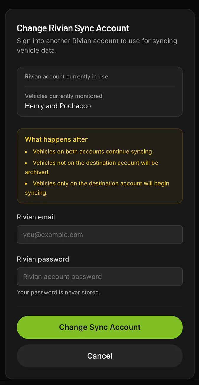 Rivian R1T R1S 3rd Party Integrations: Use main profile or create a new "driver"? Screenshot 2026-08-06 at 7.44.19 AM
