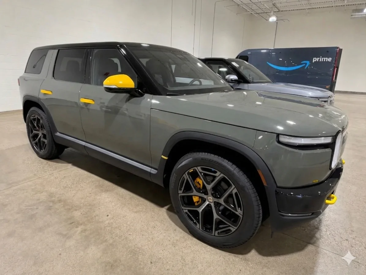 Rivian R1T R1S Yellow paint accents to Launch Green R2 image_d6b27818