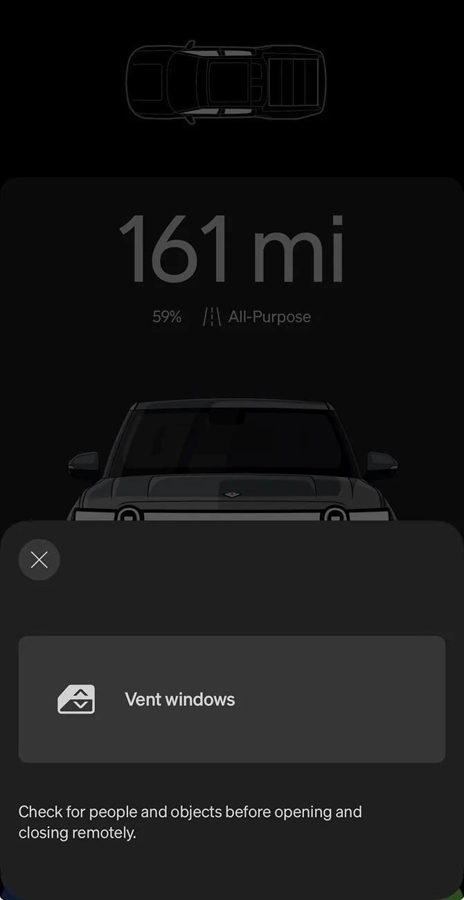 Rivian R1T R1S Can only VENT windows in Rivian app (R1T) IMG_6004