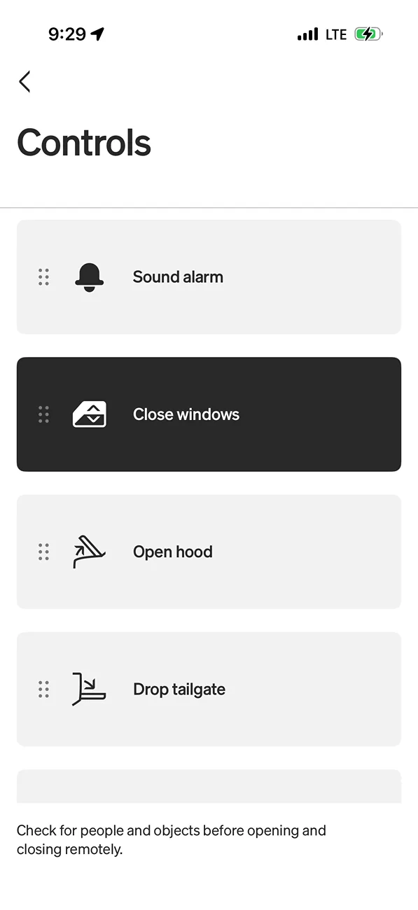 Rivian R1T R1S Can only VENT windows in Rivian app (R1T) close windows from a