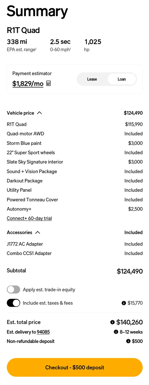 Rivian R1T R1S Base Pricing discrepancy on R1T order r1t