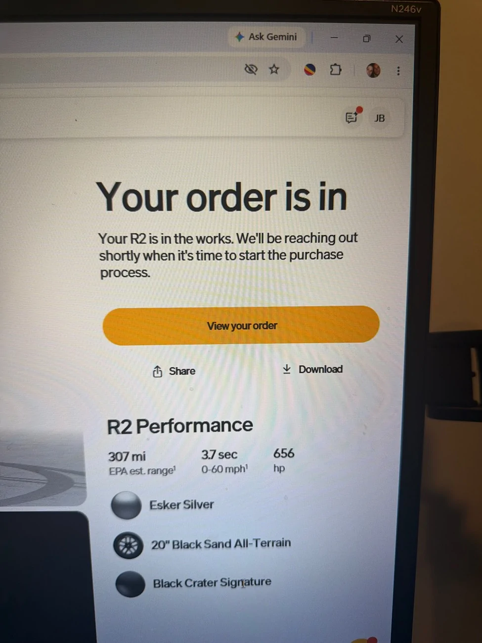 Rivian R1T R1S Update on R2 order invitation timing now in account IMG_1270