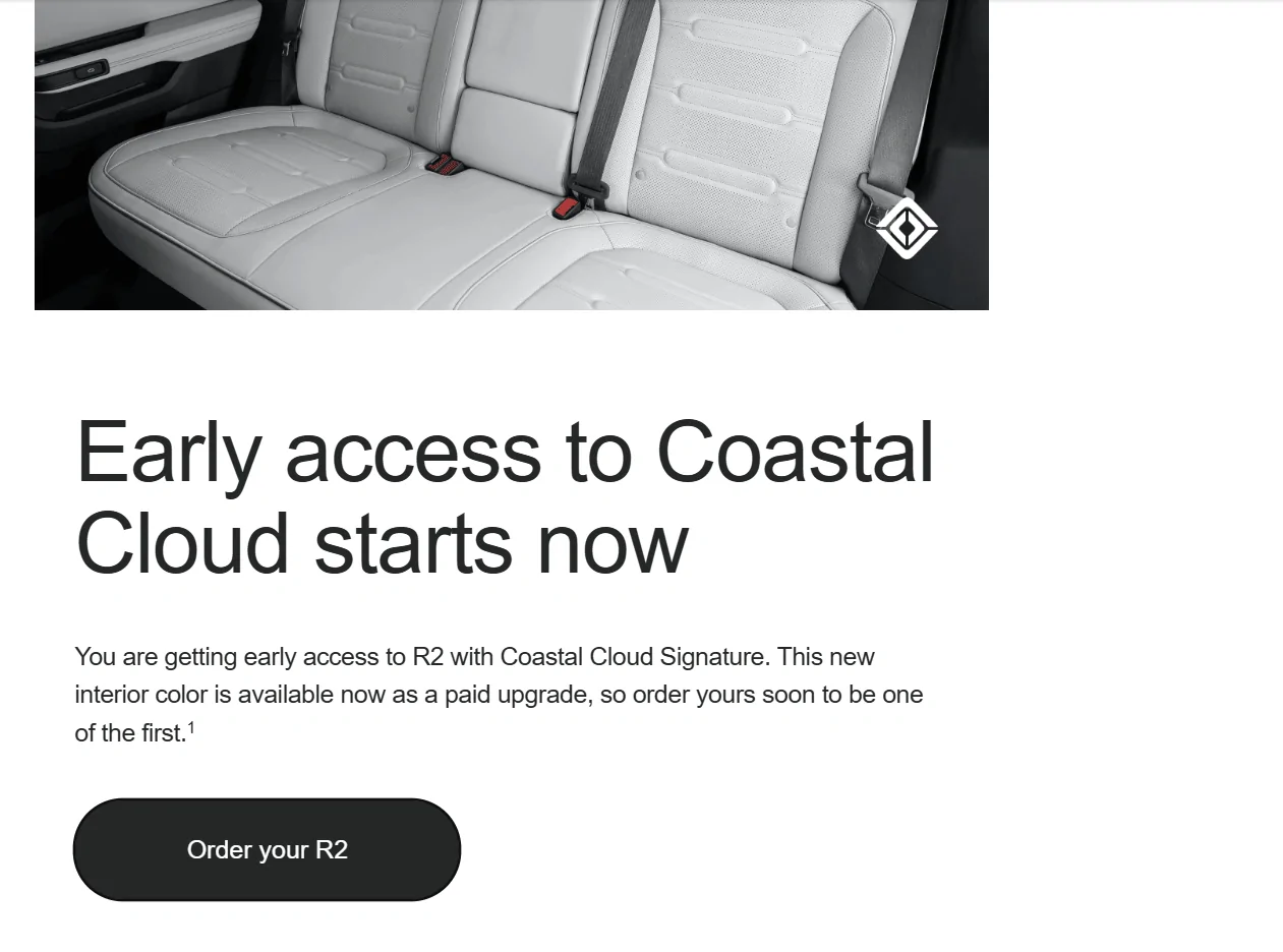 Rivian R1T R1S Forest Green & Coastal Cloud for R2 AVAILABLE 1:40pm EDT 8/18/26 Screenshot 2026-08-18 115243