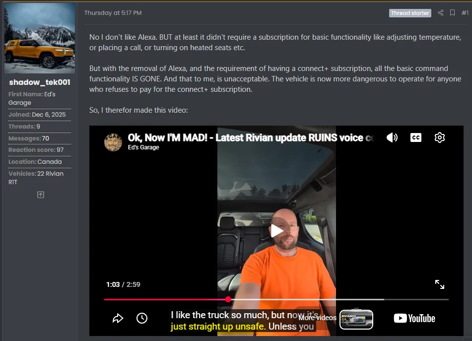 Rivian R1T R1S Warning, this is a rant. I hate that they got rid of basic voice commands 1787774849219-jx