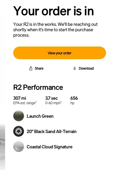 Rivian R1T R1S September-October reservation folks: has anyone been updated to 4-8 weeks? Image 8-27-26 at 9.45 AM