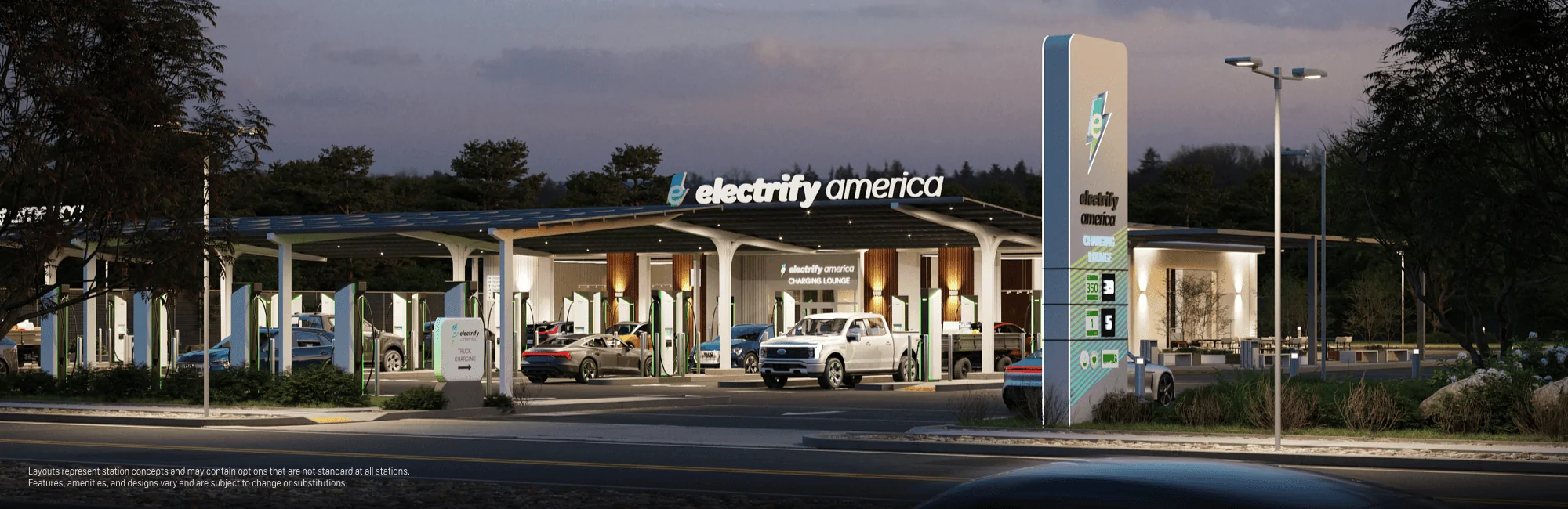 Rivian R1T R1S Electrify America to Create "Customer Oasis" Charging Stations. Some With Pull-Through Chargers ? 834-ElectrifyAmerica-TheFutureofEVChargingStations