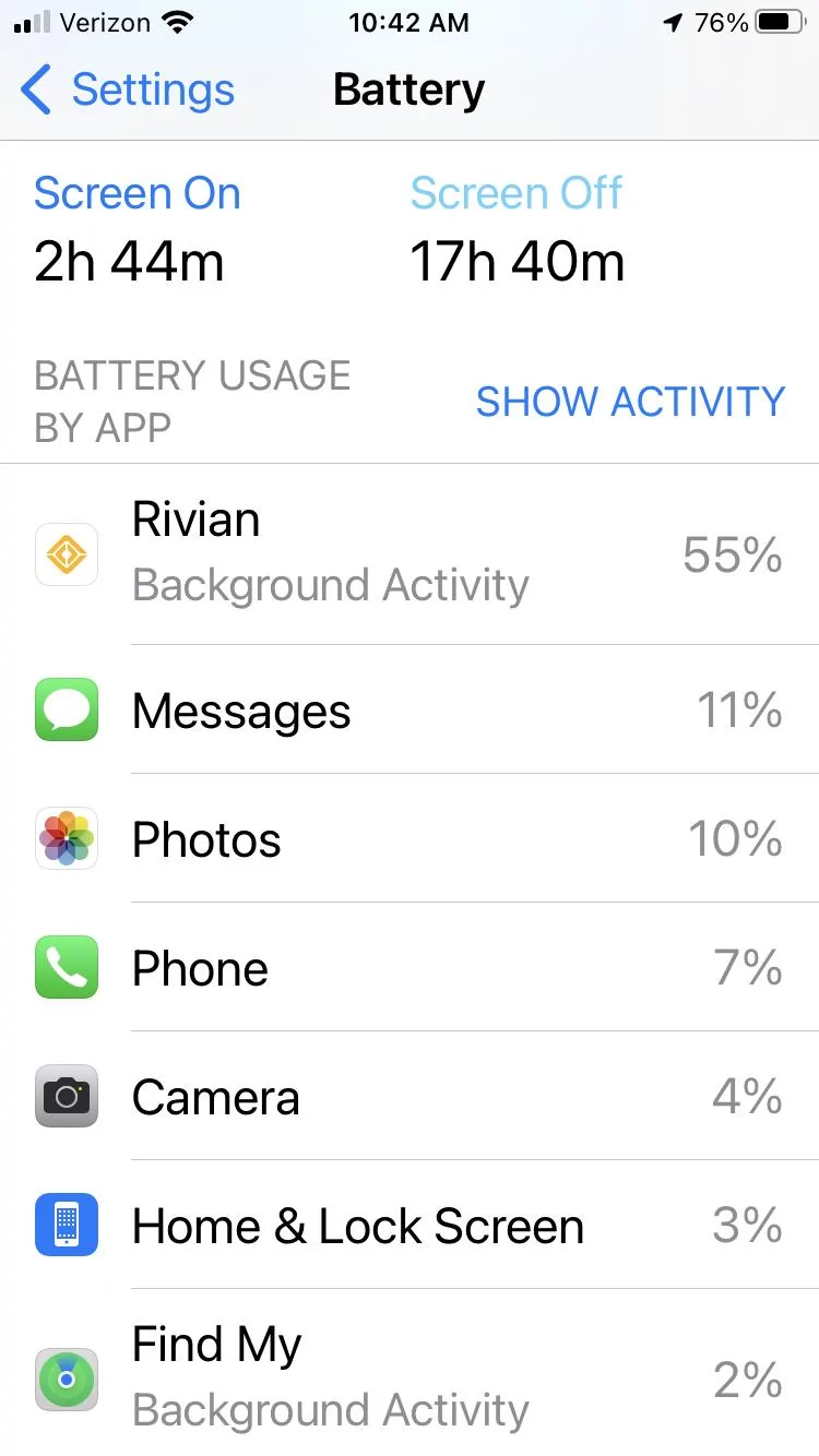 Rivian R1T R1S Rivian iOS App - Battery Usage 316EA818-5A78-41C2-91AE-56D8D0DE7C1B