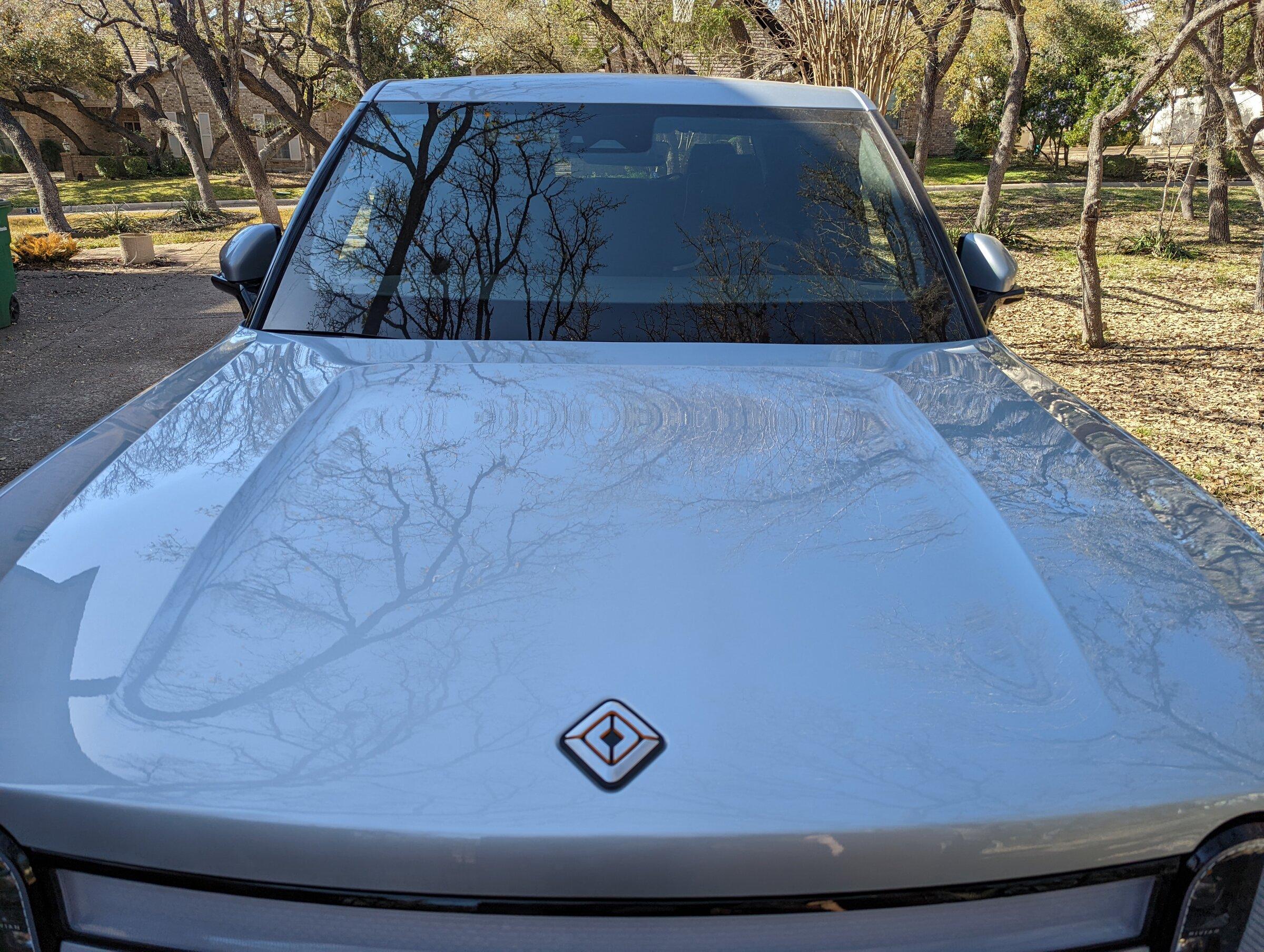 Rivian R1T R1S Tiger stripes in hood paint PXL_20220326_214223554