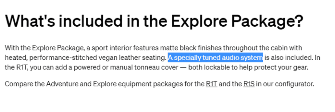 Rivian R1T R1S Meridian vs. standard sound system Blah