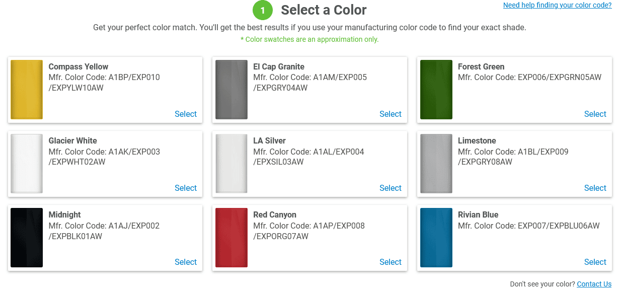 Rivian R1T R1S How to get Rivian exterior paint chip samples? 1648691098873