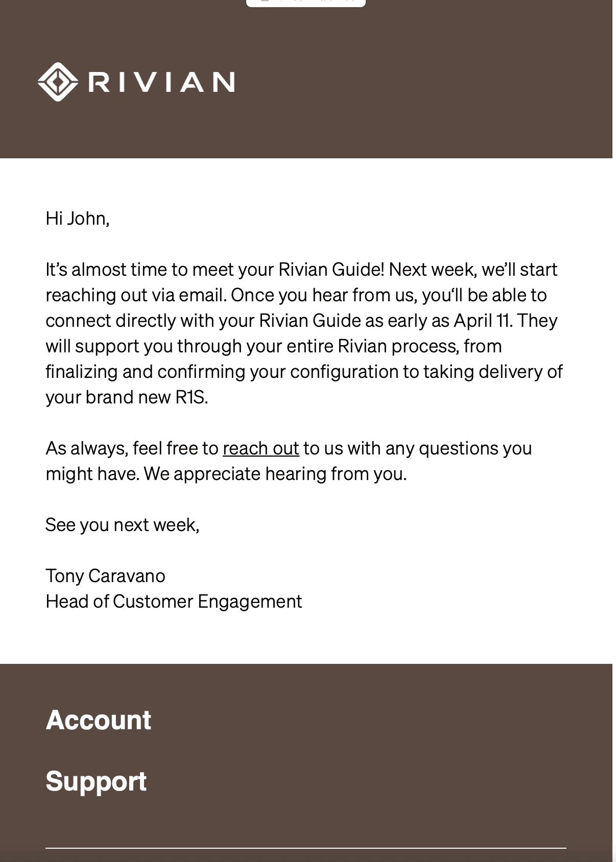 Rivian R1T R1S Rivian update email with R1S guide promise Screen Shot 2022-04-01 at 2.17.22 PM
