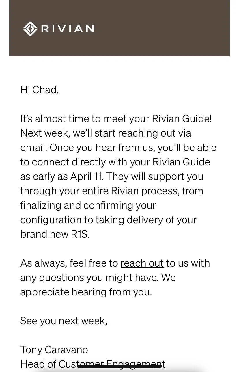 Rivian R1T R1S R1S Guide Contact about to happen! [Email received] E2795B75-ACB5-4ABC-96A7-E69E9644C6D1