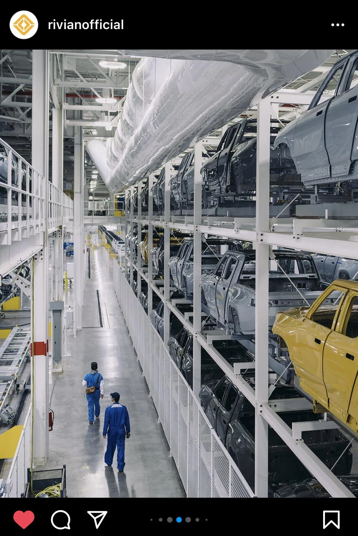 Rivian R1T R1S Compass Yellow R1T spotted on production line uzmr03lqp0s81