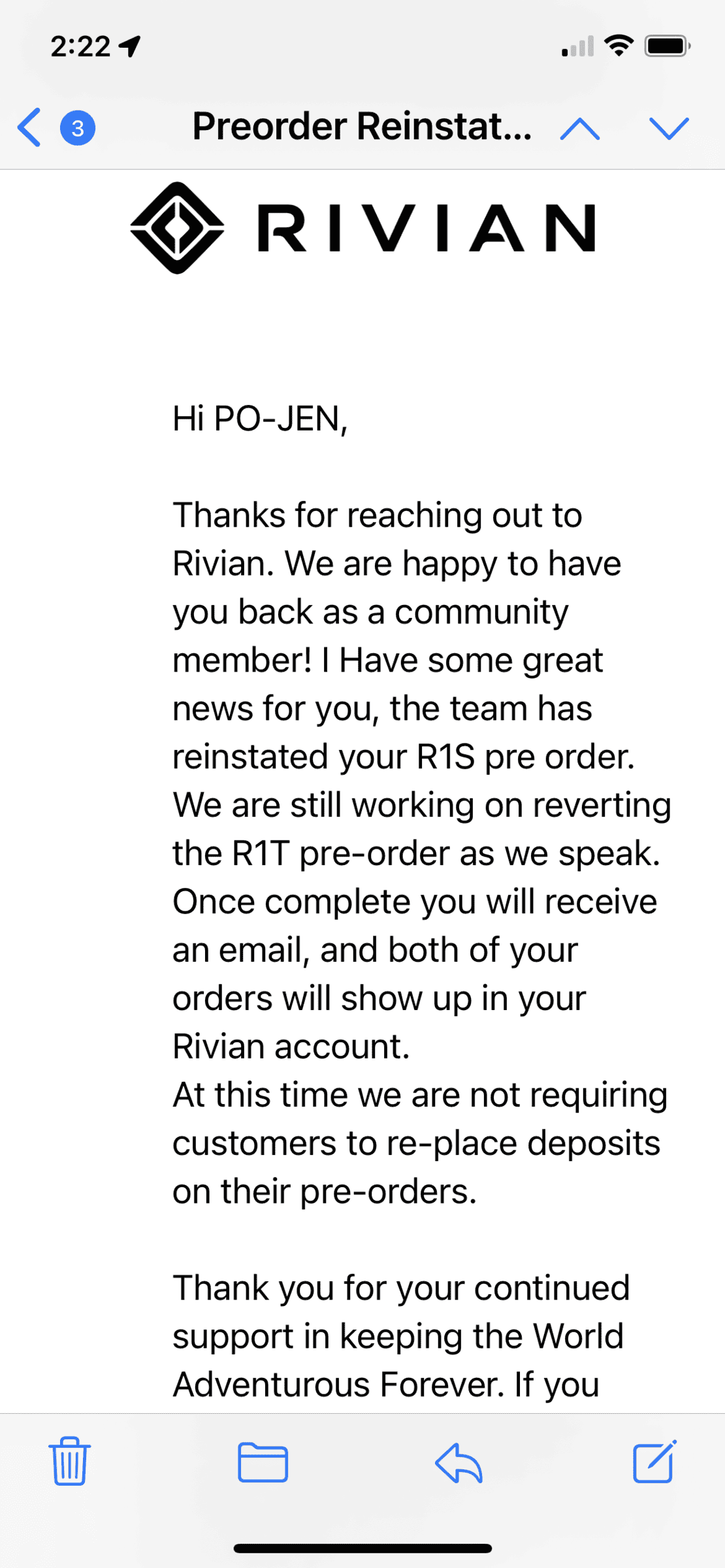 Rivian R1T R1S Cancelled Order Restored 1FE6DFC4-3382-486D-9CFD-902ED1E1C721