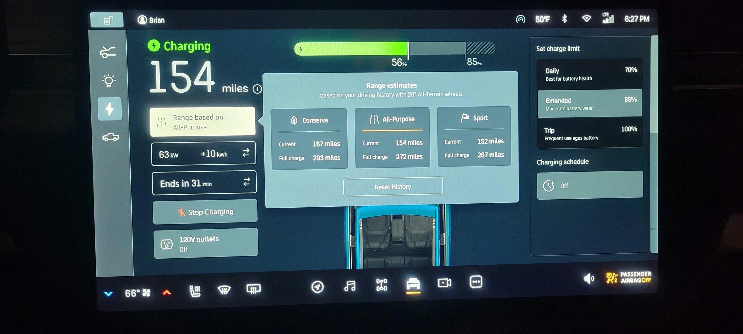 Rivian R1T R1S Range Estimates Menu 20220409_182731