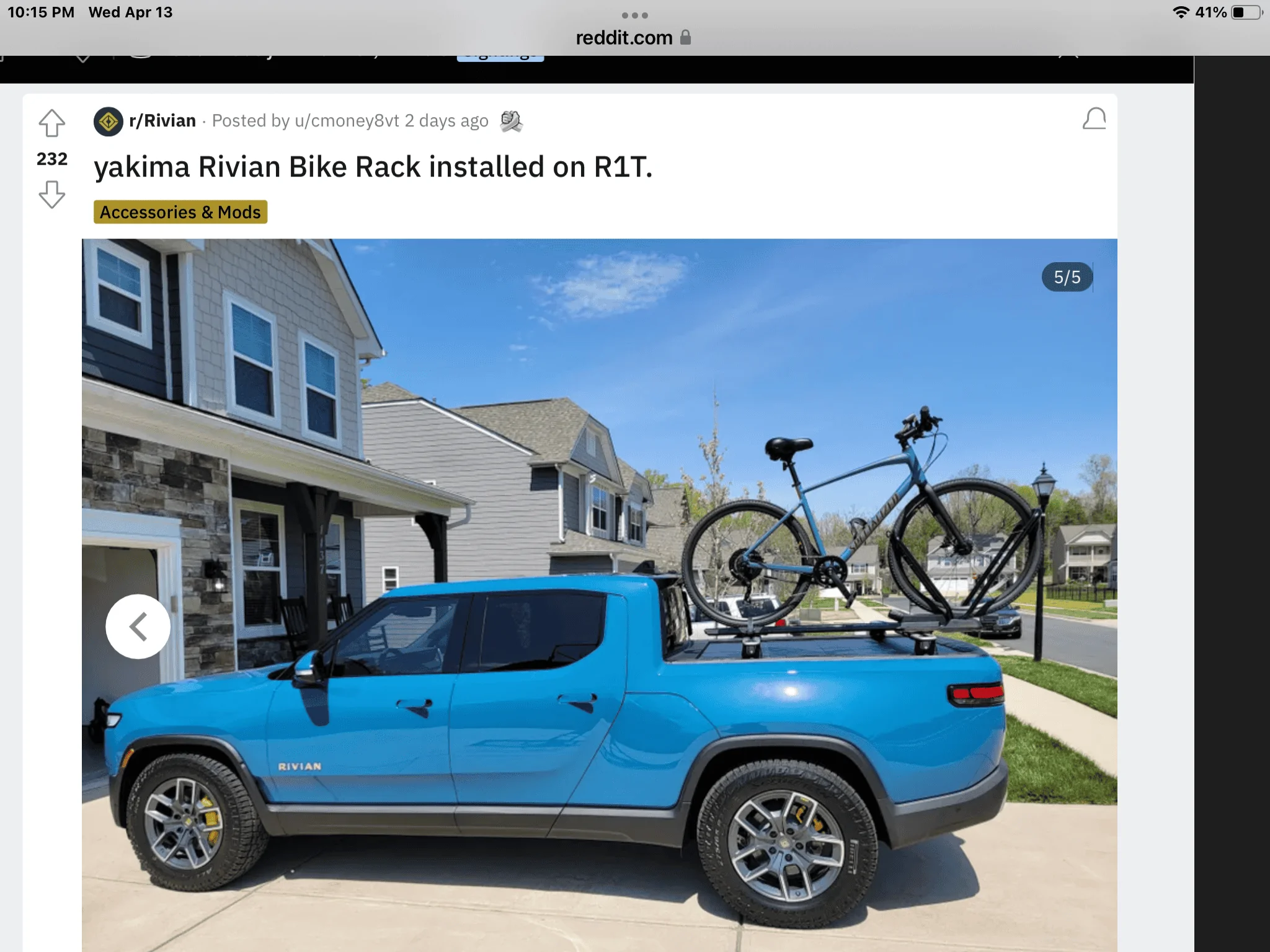 Rivian R1T R1S Yakima Front Loader installed on cargo rails over the bed 9BCD0D17-5048-438C-A7A6-0B0C8F0A9629