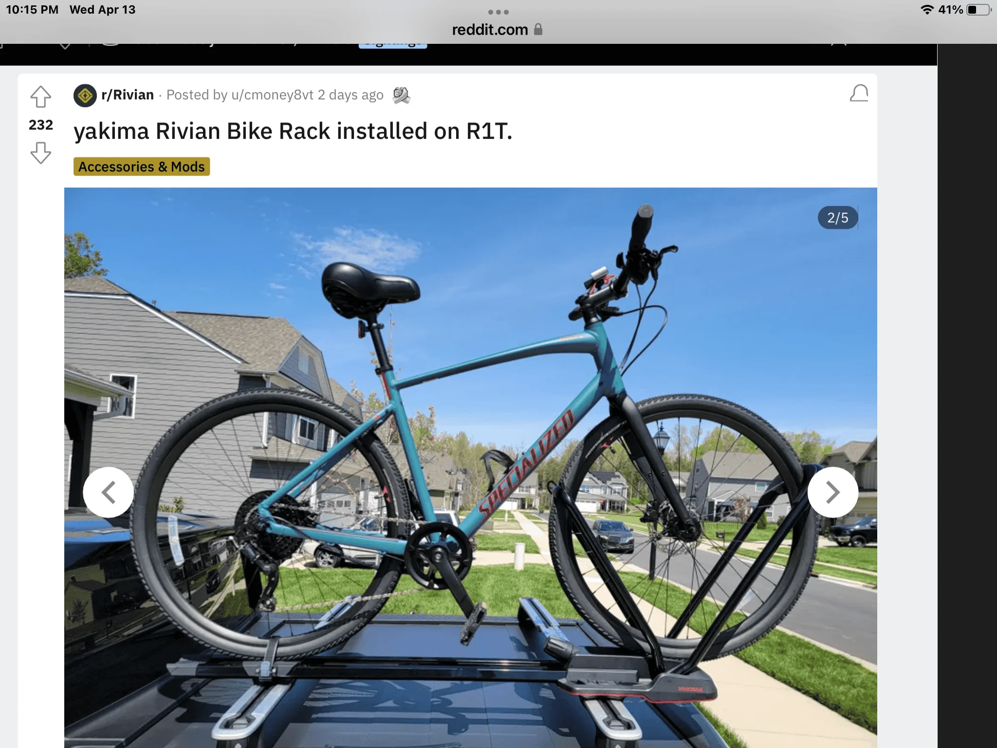Rivian R1T R1S Yakima Front Loader installed on cargo rails over the bed 272E4407-6705-4548-9BDC-3FC3049181B2