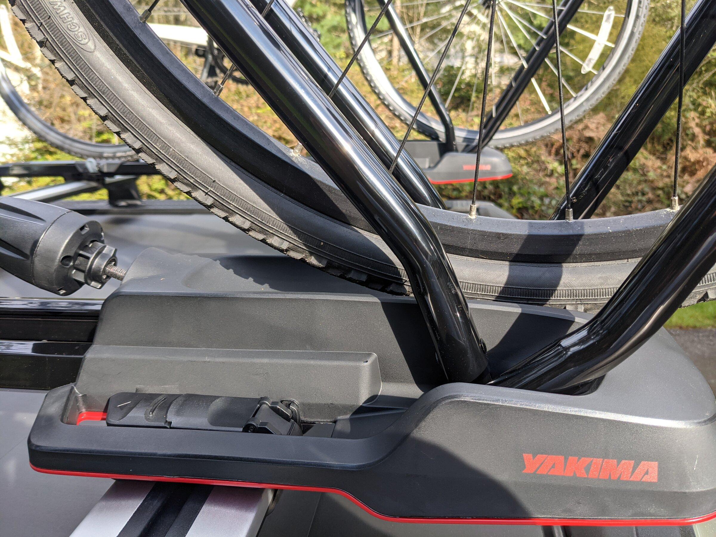 Rivian R1T R1S R1T over-bed bikes on Yakima HighRoad Bike Mount PXL_20220415_000046677