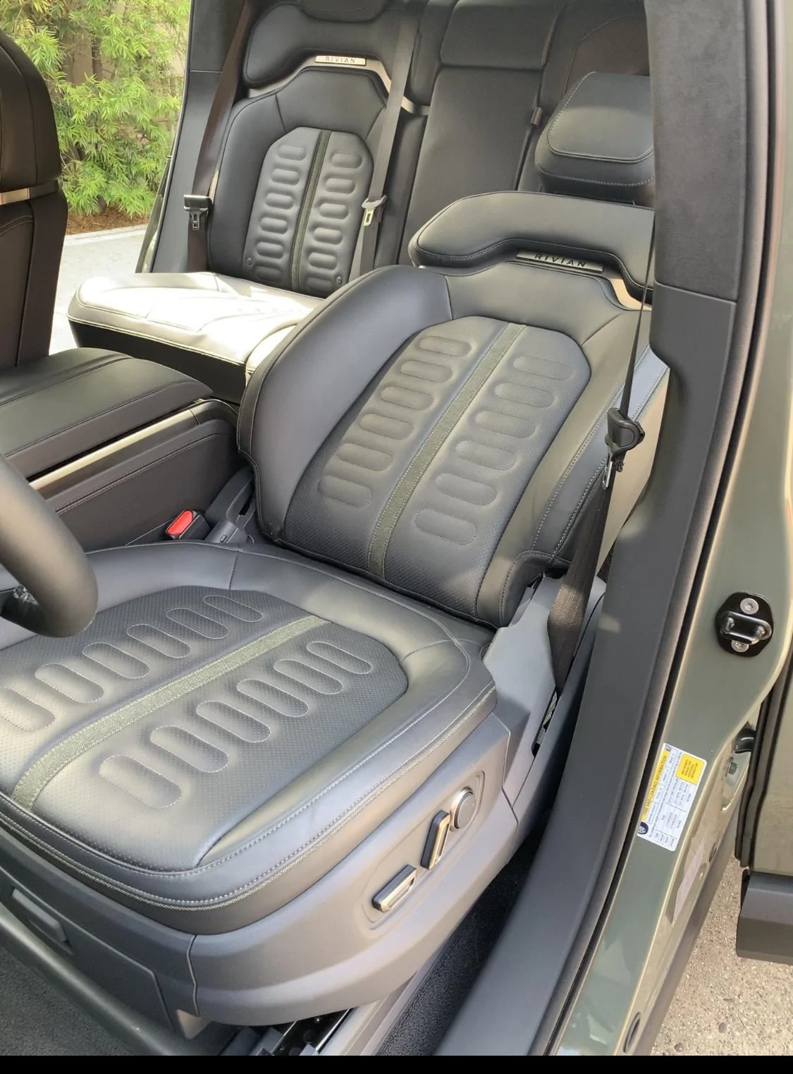 Rivian R1T R1S How far to the front seats recline. 753C4091-9FA9-410E-A418-0049A9830DB8