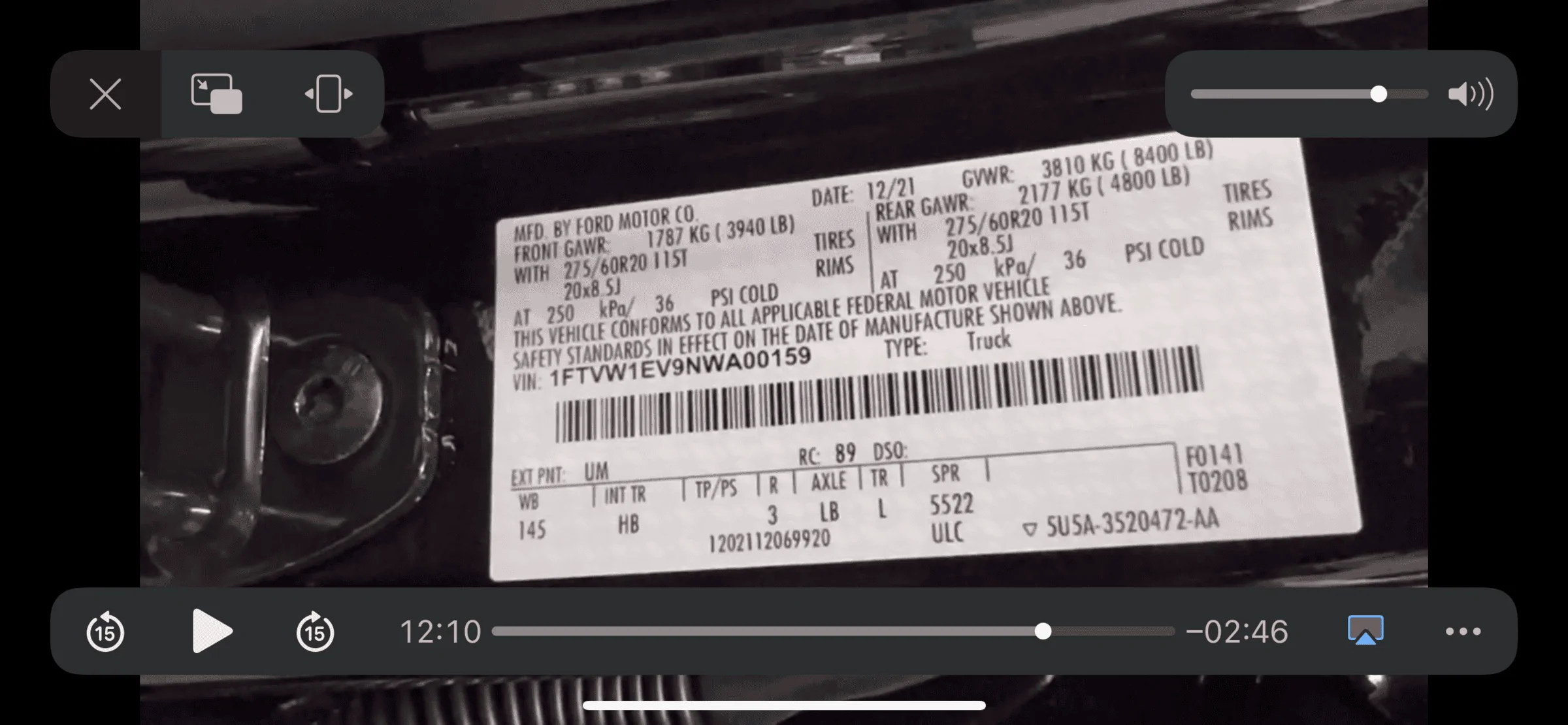 Rivian R1T R1S F150 Lightning load sticker #’s 54E6141A-C494-4854-8EAC-B75F4ECE9B00