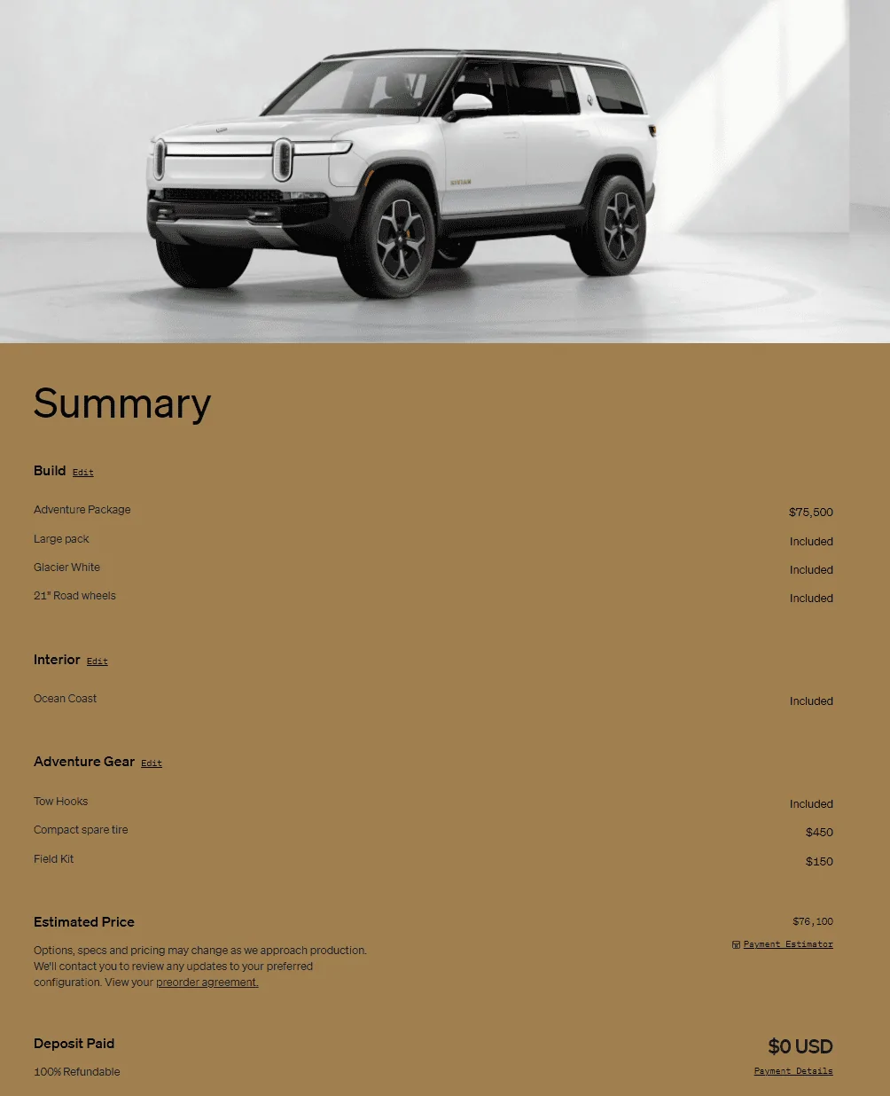 Rivian R1T R1S Cancelled Order Restored R1S white config