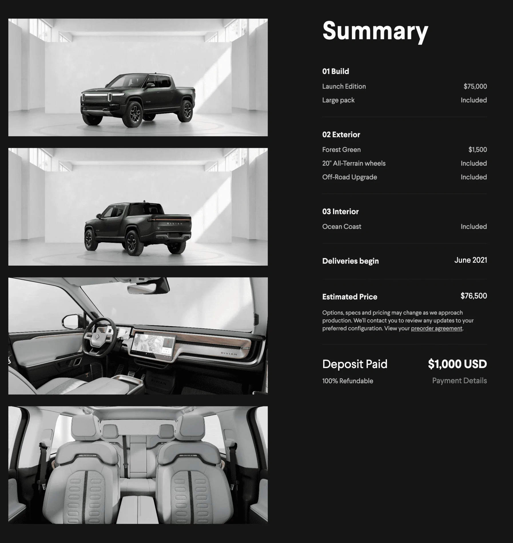 Rivian R1T R1S Rivian Configurator is Up For Reservation Holders! Share Your Build / Configuration Inside Screen Shot 2020-11-16 at 1.49.13 PM