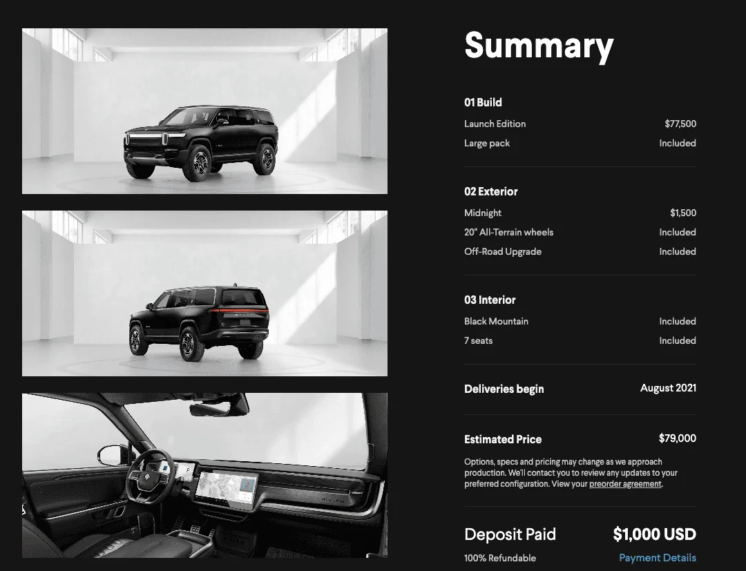 Rivian R1T R1S Rivian Configurator is Up For Reservation Holders! Share Your Build / Configuration Inside Screen Shot 2020-11-16 at 1.55.34 PM