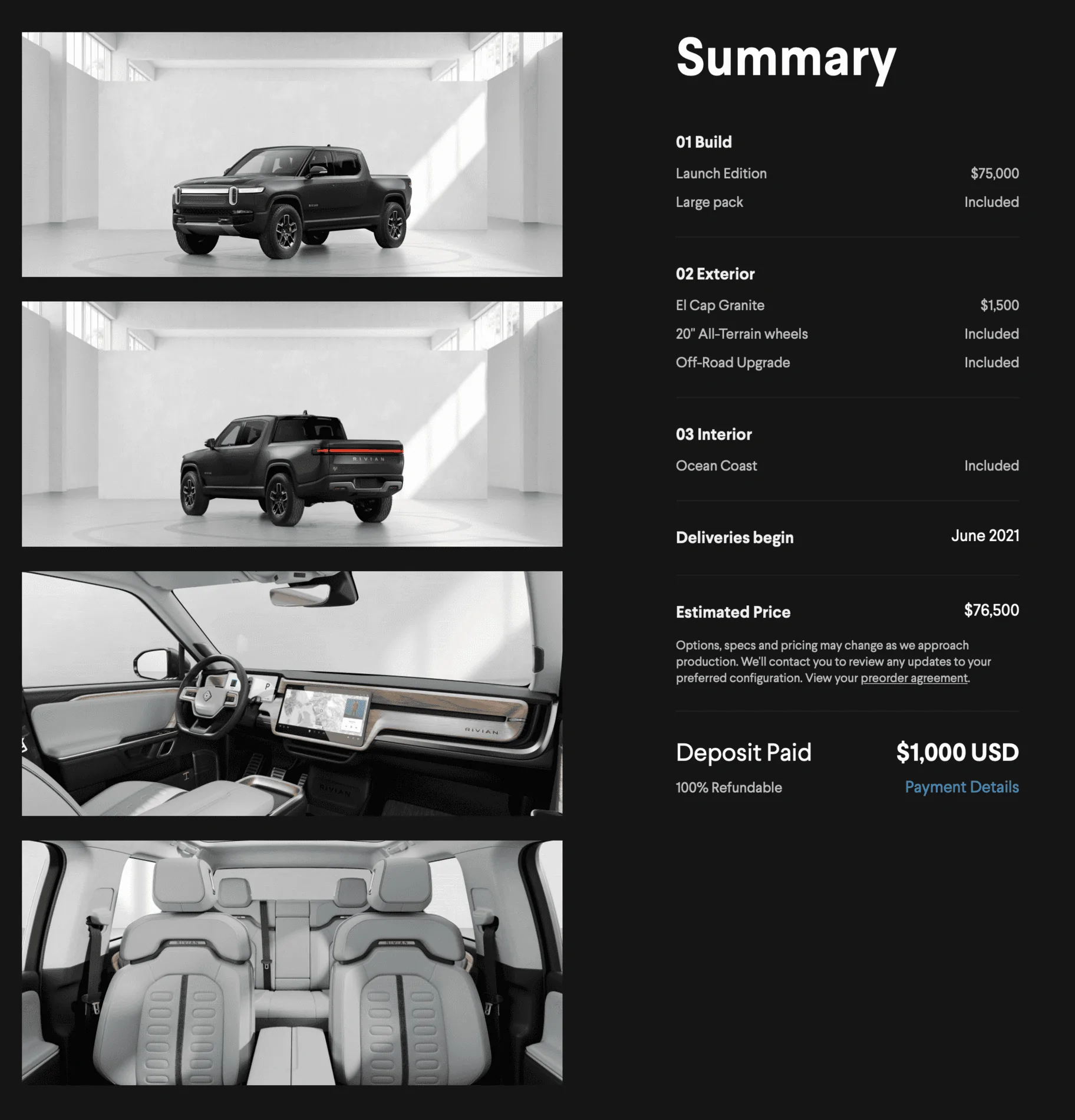 Rivian R1T R1S Rivian Configurator is Up For Reservation Holders! Share Your Build / Configuration Inside Screen Shot 2020-11-16 at 2.34.36 PM