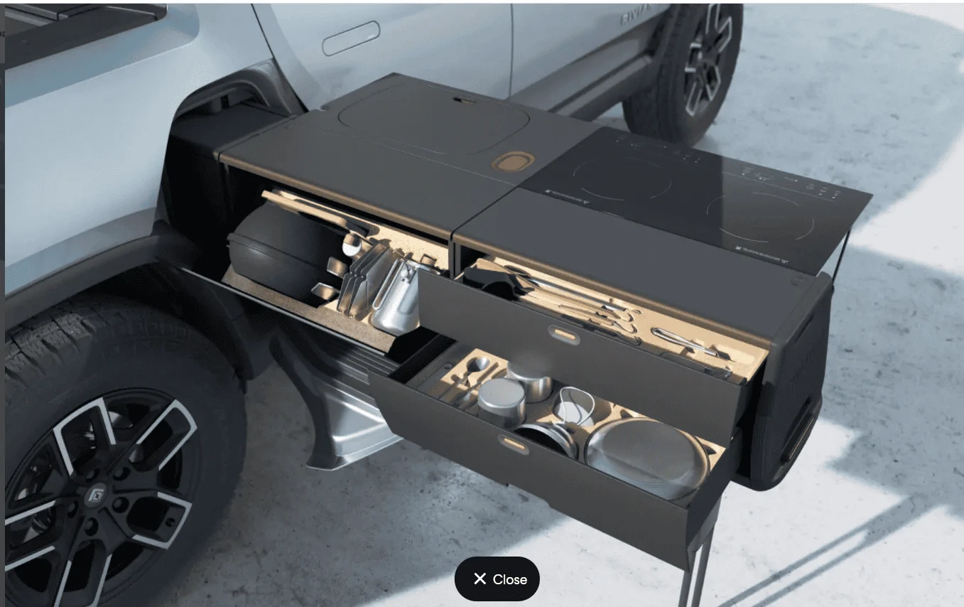 Rivian R1T R1S How much space the Camp Kitchen takes up inside the gear tunnel? 1605573604595