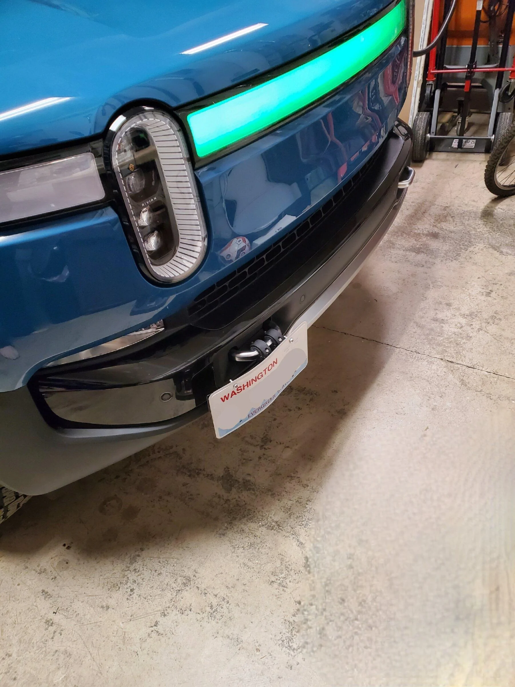 Rivian R1T R1S Homemade front license plate mount for tow hook 20220409_201433