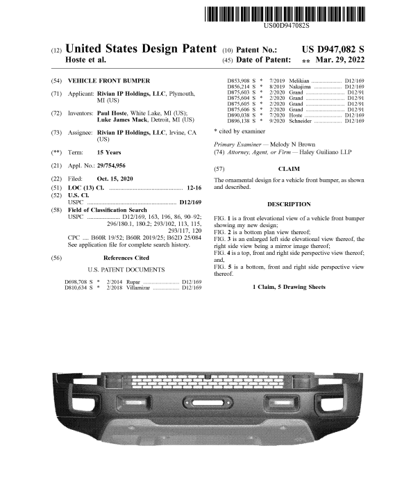 Rivian R1T R1S Rivian Patents Front Bumper with a Winch (Fairlead) bumper