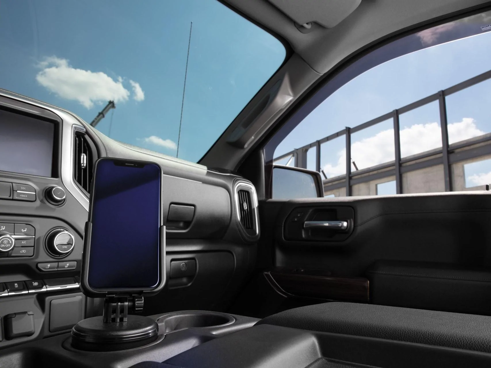 Rivian R1T R1S Mounting a cell phone.  Has anyone done it? Cupfone_SWD_Interior_Chevy_Silv_19