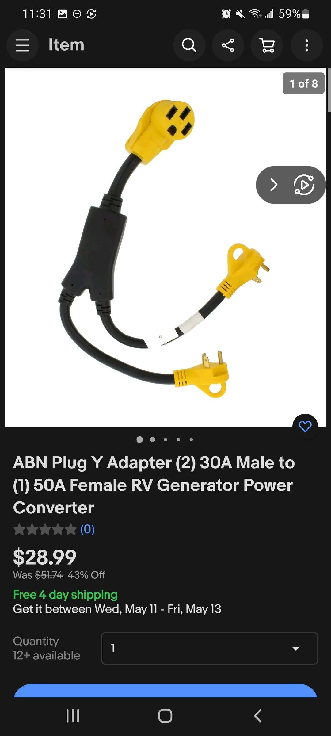 Rivian R1T R1S TT—30P (120v) to 14-50P (240v) adapter? Screenshot_20220508-233156_eBay