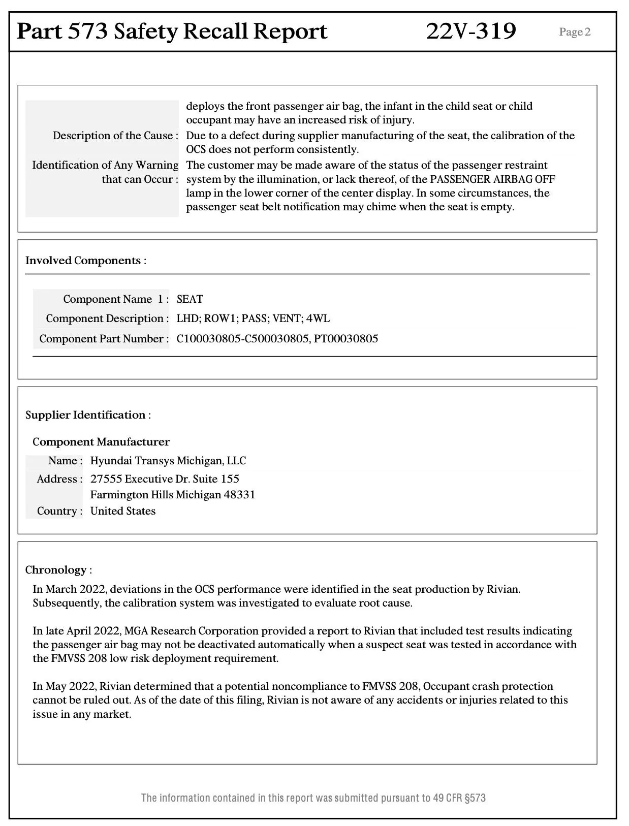 Rivian R1T R1S First Safety Issue Recall: 2022 Rivian R1T Front Passenger Airbag May Not Be Deactivated Automatically Screen Shot 2022-05-12 at 9.28.50 AM
