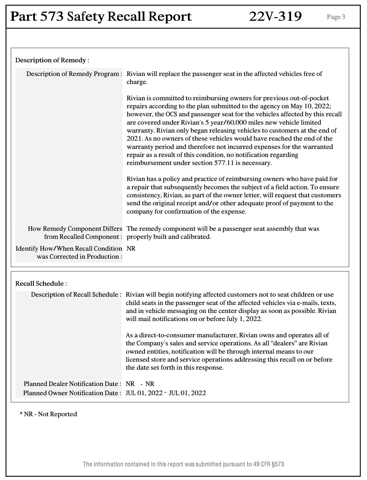Rivian R1T R1S First Safety Issue Recall: 2022 Rivian R1T Front Passenger Airbag May Not Be Deactivated Automatically Screen Shot 2022-05-12 at 9.28.56 AM