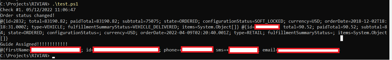 Rivian R1T R1S Rivian API screenshot