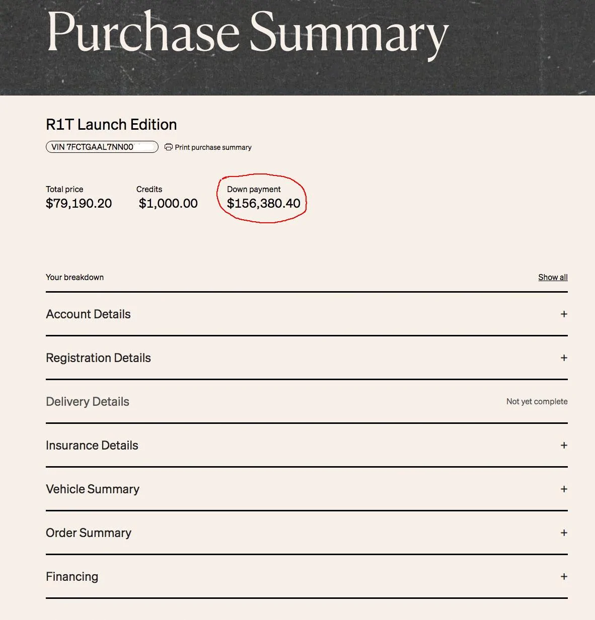 Rivian R1T R1S Delivery cancelled, Charged twice purchase-summary