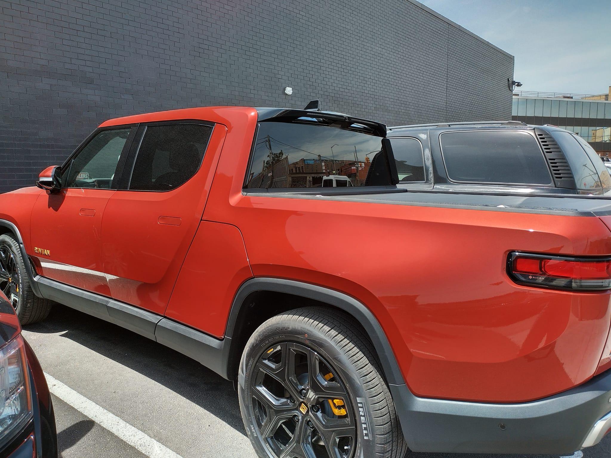 Rivian R1T R1S Current look at Brooklyn Rivian Service Center's parking lot full of R1T Brooklyn Rivian Service Center's parking lot full of R1T9