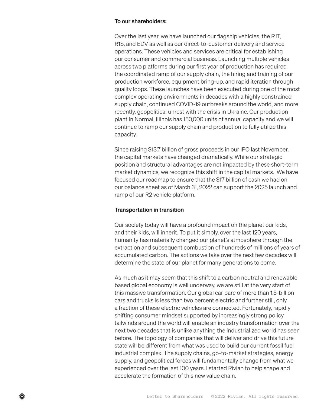 Rivian R1T R1S Rivian Virtual Shareholder Meeting and Shareholder Letter- June 6, 2022 1654538091465