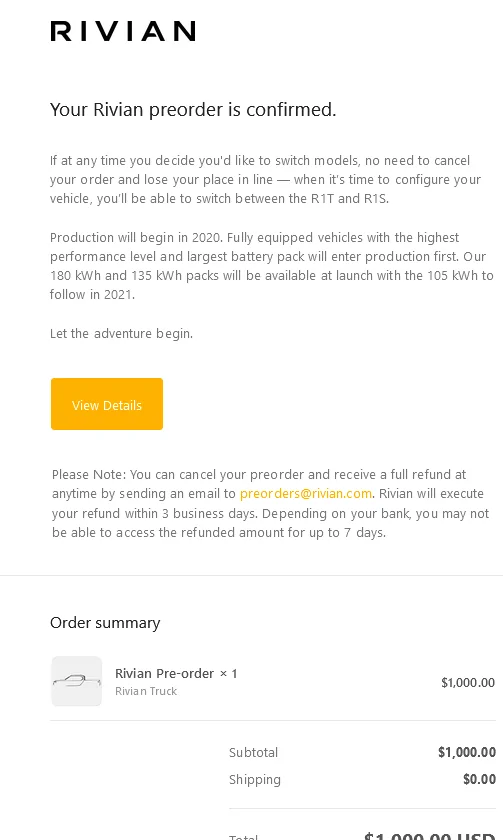 Rivian R1T R1S It's my 3 year Rivianniversary today! Screenshot 2022-06-06 at 11-46-41 Your Rivian preorder is confirmed - adampilling@gmail.com -