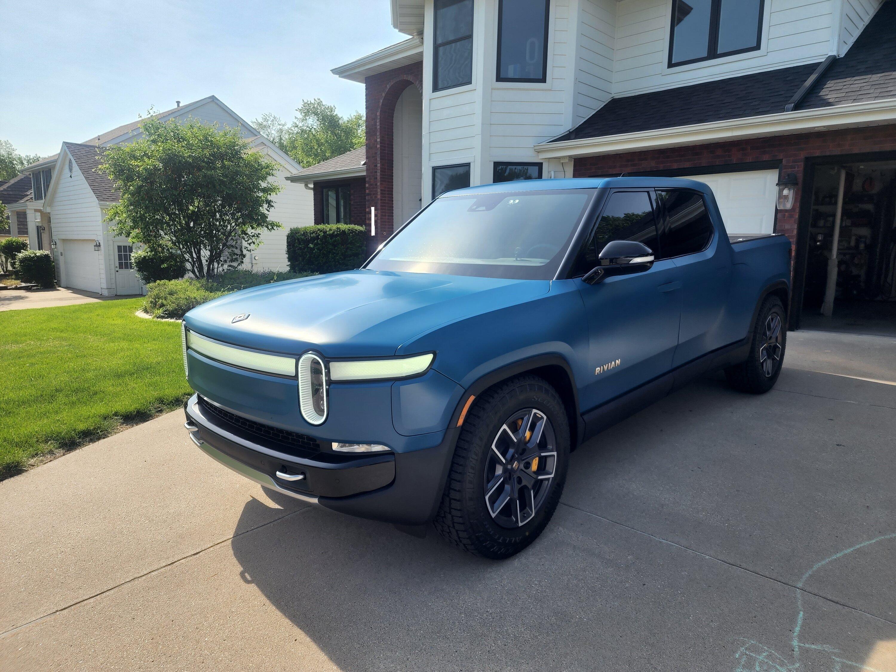 Rivian R1T R1S SunTek Ultra Matte PPF Wrap and Evolve Tint on Rivian Blue R1T 20220605_093051