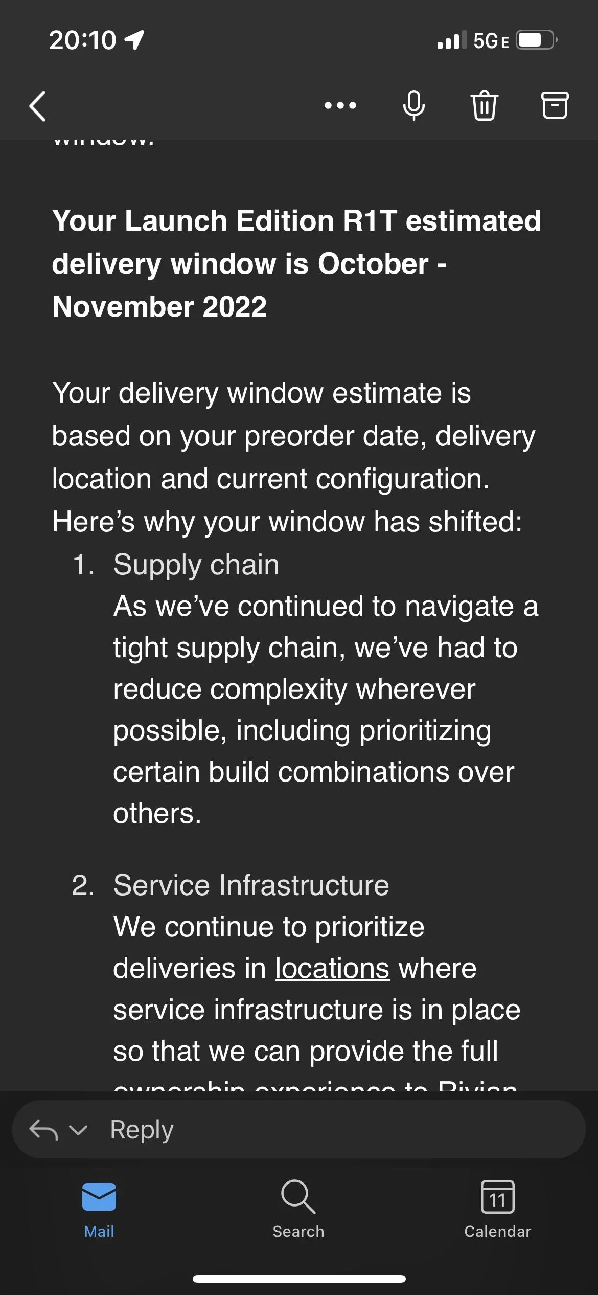 Rivian R1T R1S R1T updated estimated delivery window email (received June 11) 85F6F4FA-8850-4D22-94C7-4B9570EC137F